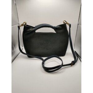 Vintage Black Faux Leather Handbag with Woven Handle & Adjustable Strap